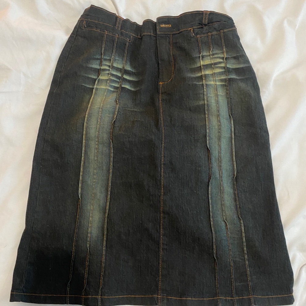 Denim faded midi stretchy skirt y2k/ late 90s skirt